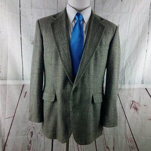 Haggar Imperial 42R 2 Button Gray Tweed Windowpane Suit Blazer Sport Coat